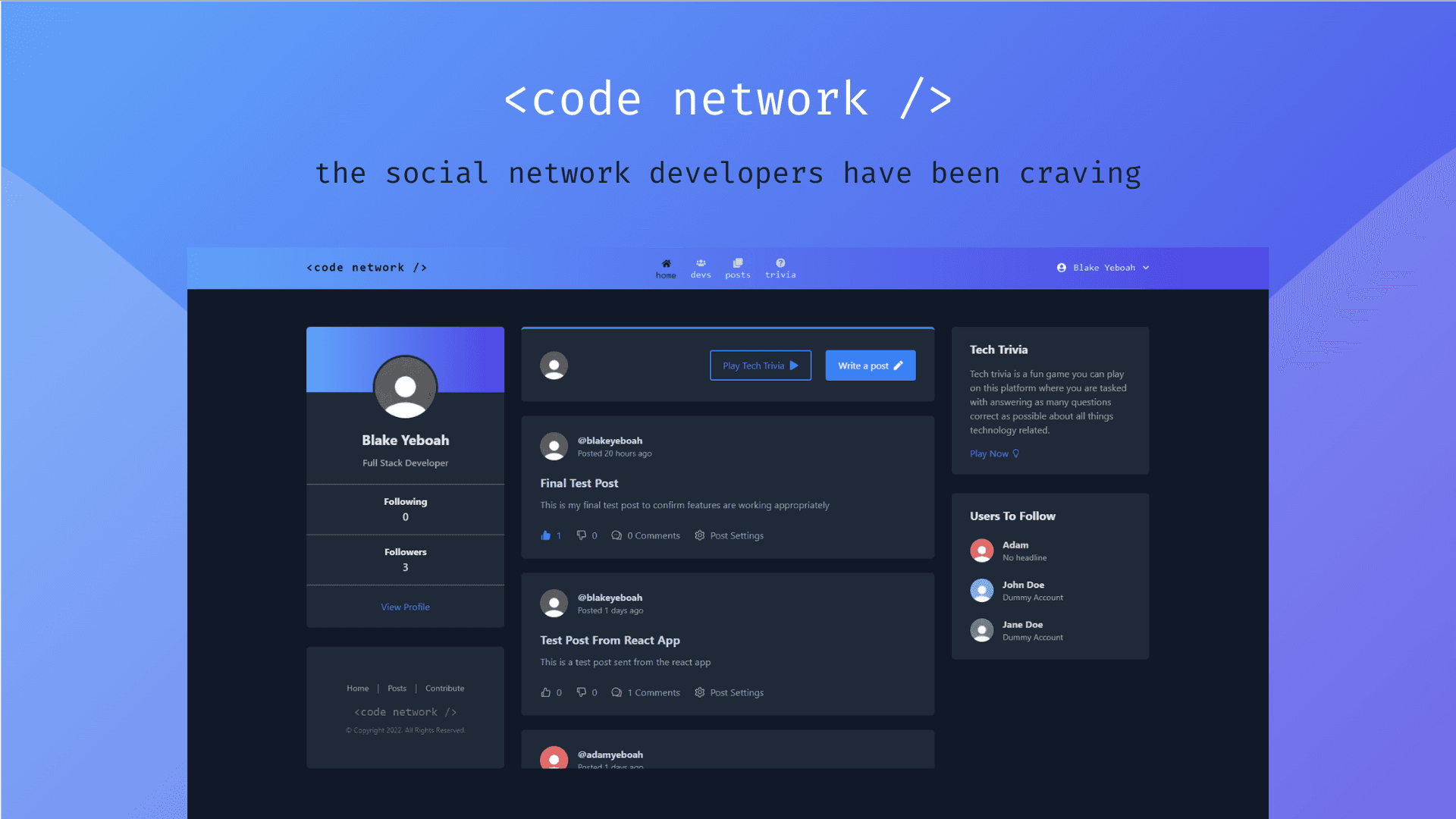 Introducing Code Network - A Social Network π΅βͺοΈ